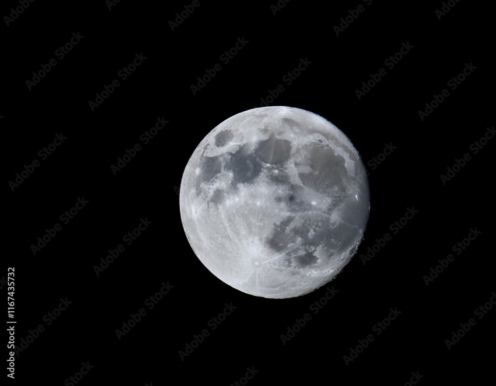 Obraz premium Full moon illuminating the night sky, representing lunar phases, astronomy, and nighttime beauty.