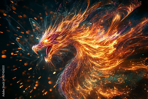 Fiery Dragon Head Embraces Sparkling Energy photo