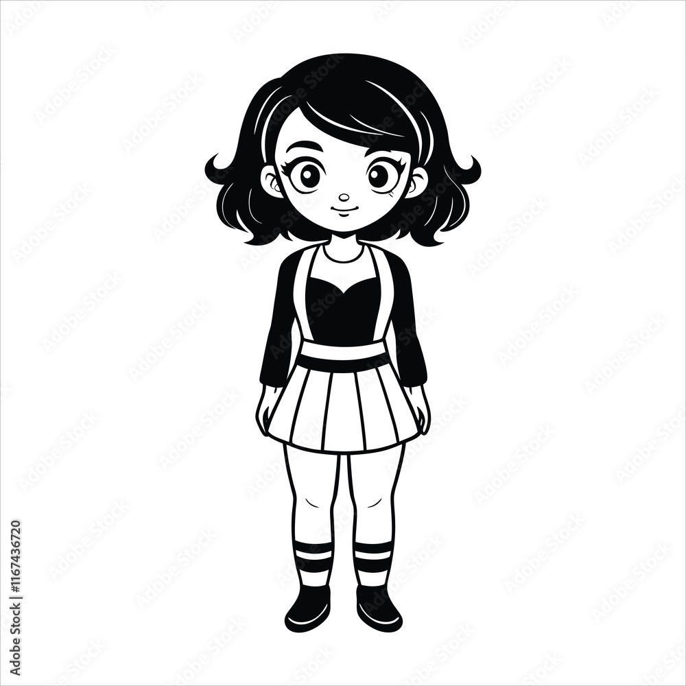 Cute Girl in Polka Dot Dress Silhouette Illustration Cute Girl in Polka Dot Dress Silhouette Illustration