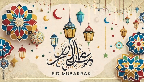 Ramadan Kareem Lanterns and Crescent Moon Decoration Backgrounds