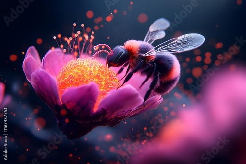 Futuristic pheromone landscape with shimmering holographic pollen luminous scent particles and a gleaming neon neural matrix showcasing scent technology in a digital impressionistic