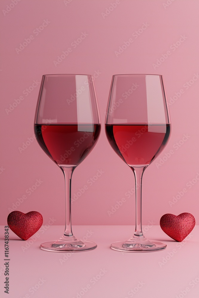 Valentine's Day Romantic Rose Wine Glasses Pink Background Valentine s Day Valentine's Day Romantic Rose Wine Glasses Pink Background Valentine s Day