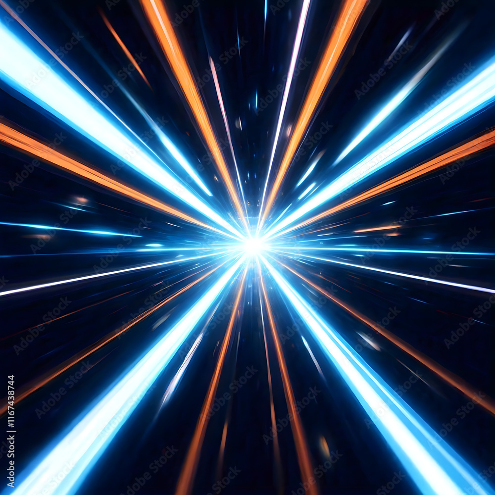 Fototapeta premium Abstract Sci-Fi Energy Portal with Bright Radiating Streaks of Light Representing Intergalactic Travel, Warp Drive, or Time Travel