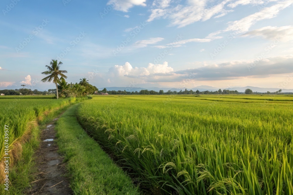 Serene Paddy Field Under Bright Daylight Serene Paddy Field Under Bright Daylight