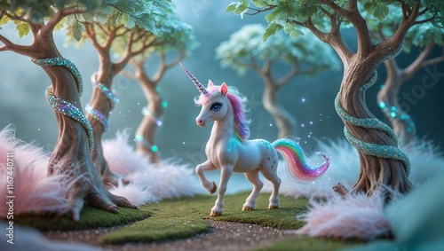 Whimsical Miniature Magical Forest with Unicorn