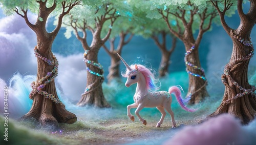Whimsical Miniature Magical Forest with Unicorn