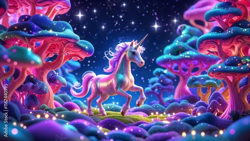Whimsical Miniature Magical Forest with Unicorn