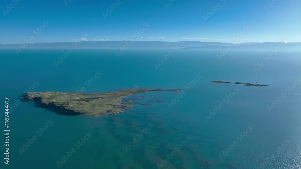 Beautiful aerial view of coastal islands surrounded by clear blue waters during a sunny day Beautiful aerial view of coastal islands surrounded by clear blue waters during a sunny day