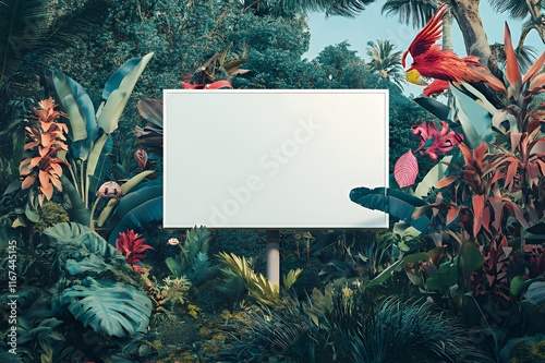 Blank Billboard Surrounded By Lush Tropical Foliage photo