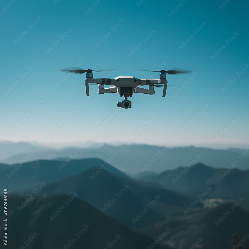 Drone Flying Over Majestic Mountain Landscape During Sunrise Drone Flying Over Majestic Mountain Landscape During Sunrise
