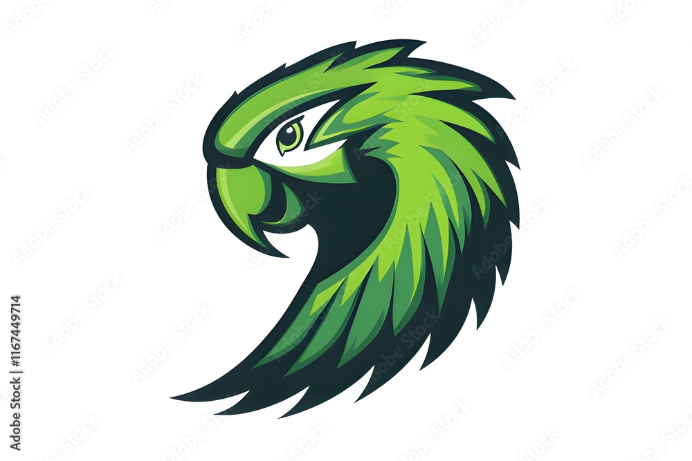 A stylized green parrot head logo with a dynamic design. A stylized green parrot head logo with a dynamic design.
