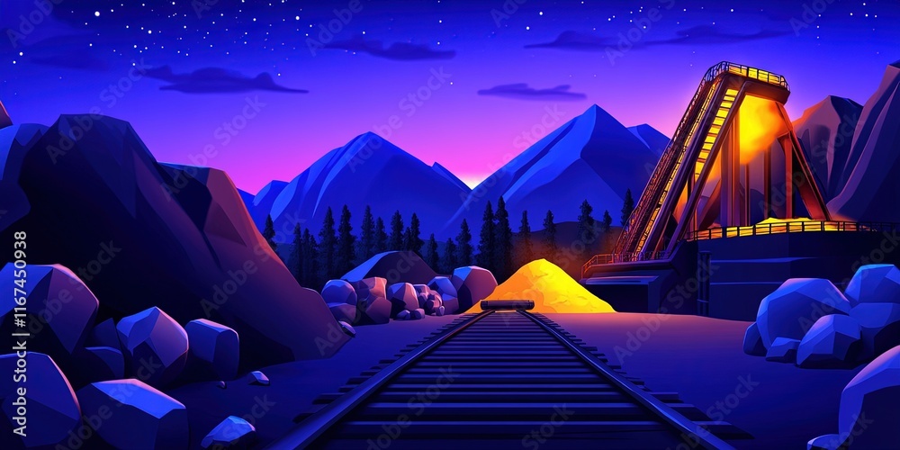 Fototapeta premium 2D animated cartoon industrial mining operation 