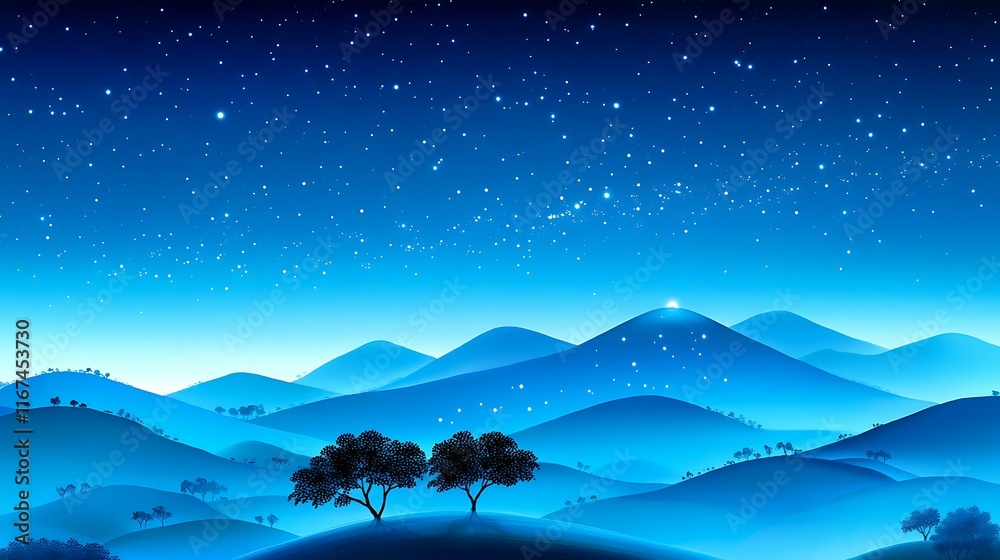 Fototapeta premium Night Landscape of Mountains and Stars
