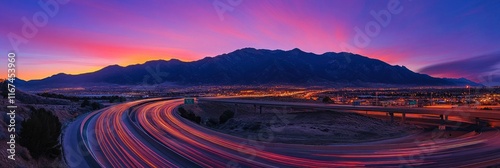 highway at sunset, with vibrant streaks of light