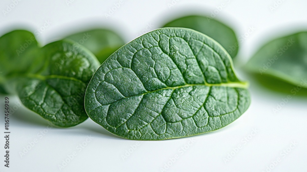Obraz premium Closeup View of Several Green Leaves on White Background