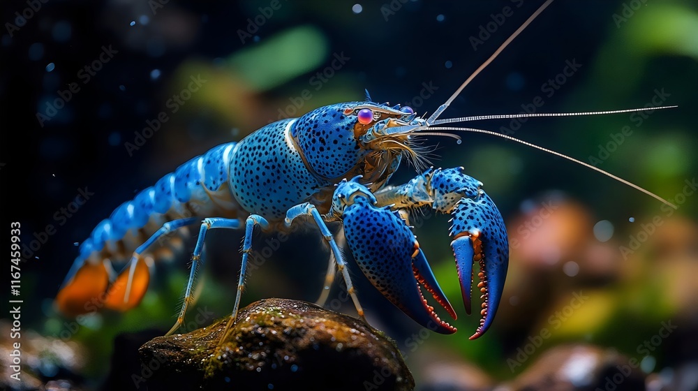 A blue crab with red legs is on a rock A blue crab with red legs is on a rock