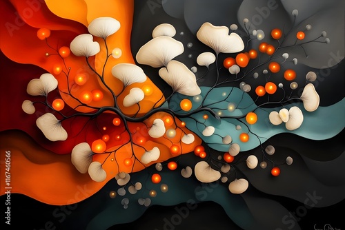 Intricate mycelial network of bioluminescent fungi their growth and symbiosis guided by pheromonal signals