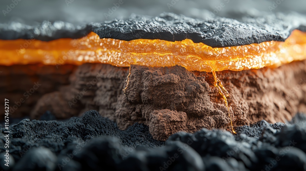 Fototapeta premium Close-up of molten lava flowing over rock.
