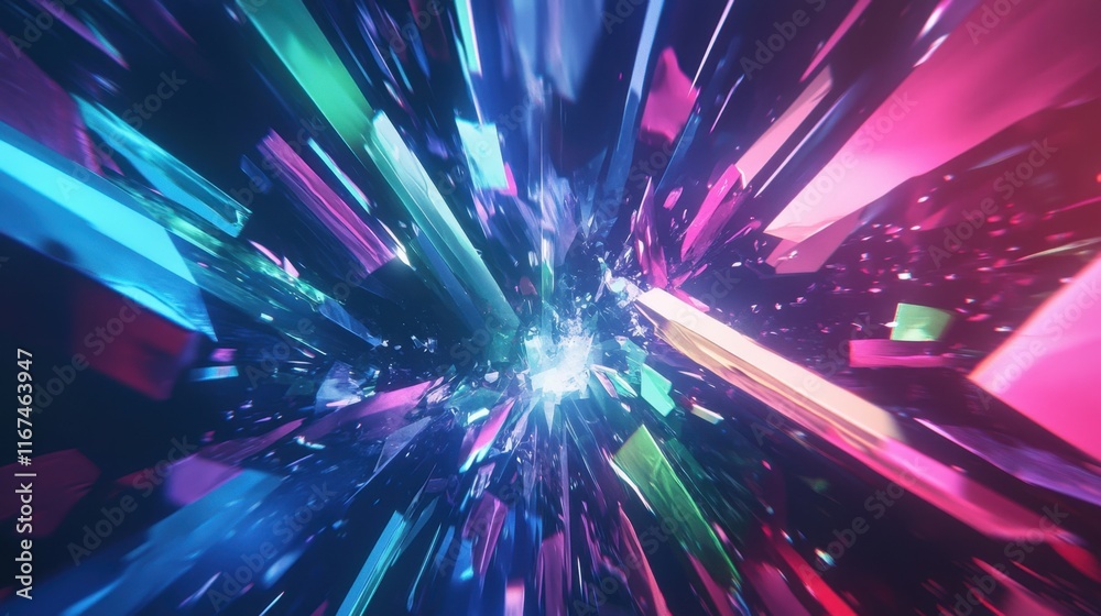 Fototapeta premium Hyperspace Jump Through Neon Crystal Vortex Digital Art