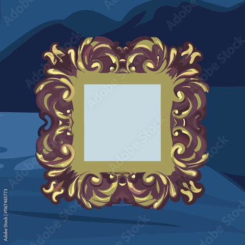 Luxurious decorative frame with ornate details and copy space on dark background
