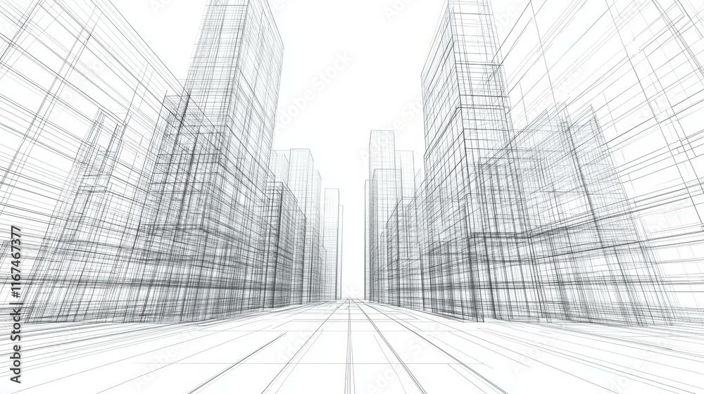 Fototapeta premium Architectural Design Wireframe Cityscape