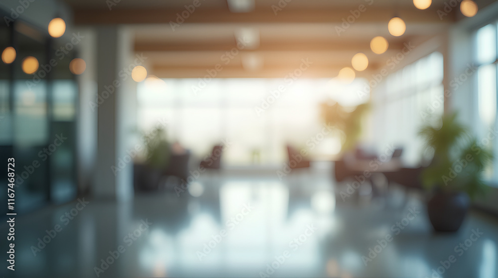 Blurred empty open space office. Abstract light bokeh at office interior background for design	