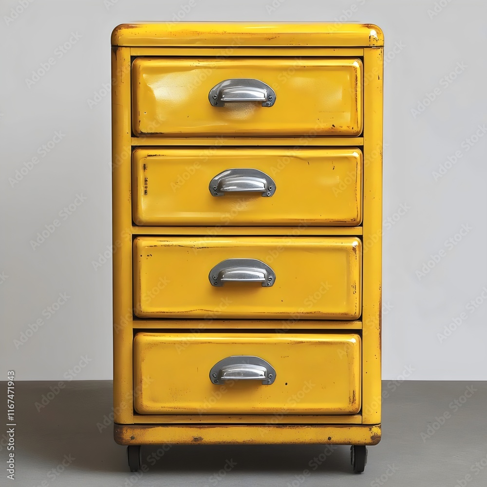 A yellow dresser with four drawers A yellow dresser with four drawers