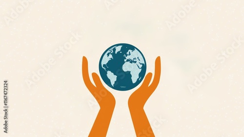 A minimalistic illustration of hands holding a globe photo