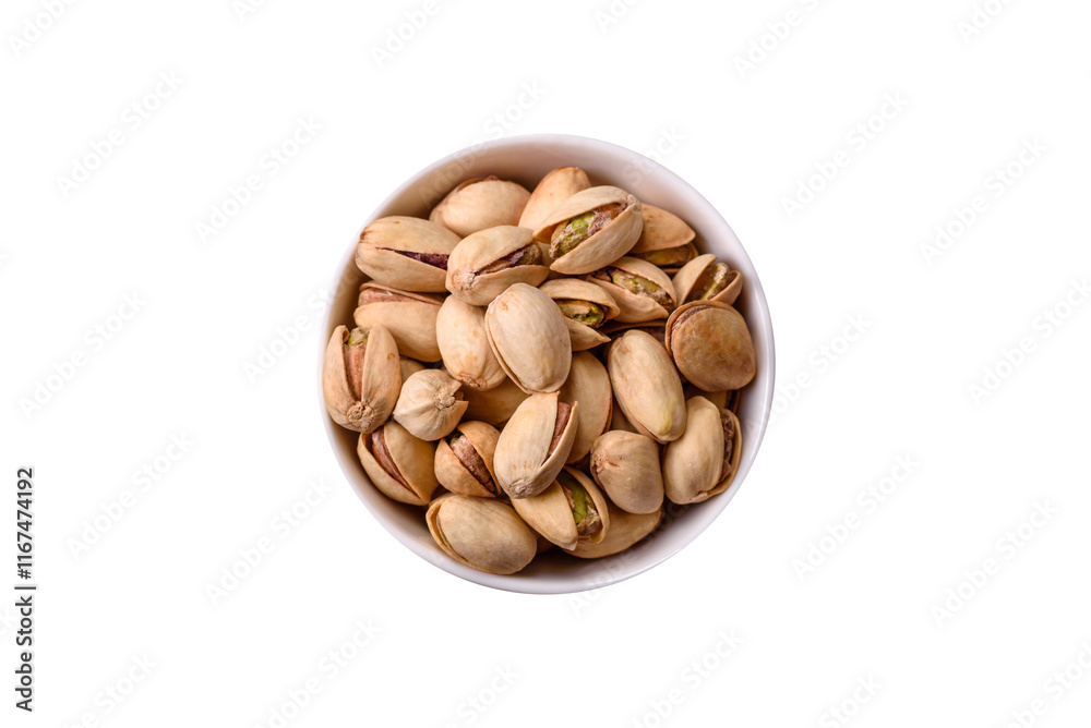 Delicious nutritious pistachio nuts in ceramic bowl Delicious nutritious pistachio nuts in ceramic bowl