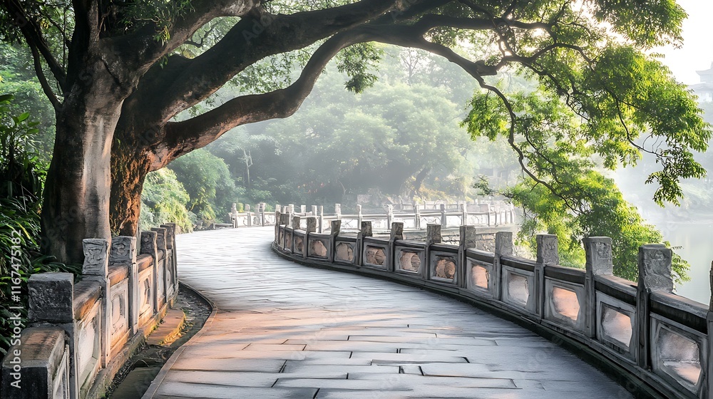 Fototapeta premium Serene Stone Pathway Amidst Lush Greenery