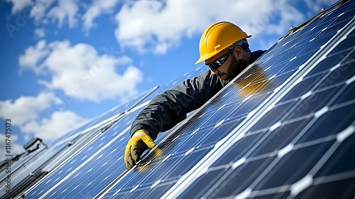 Wallpaper Mural Solar Panel Installation by Caucasian Worker Torontodigital.ca