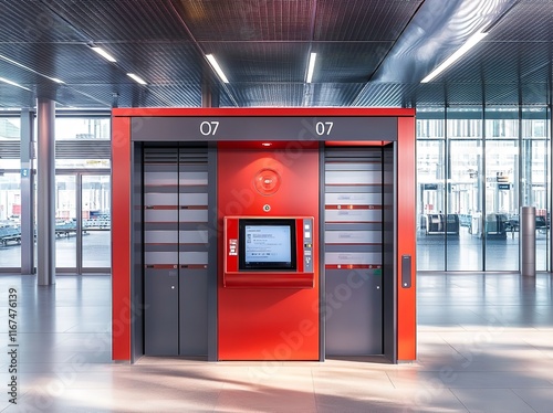 A Red and Gray Postbox Machine Set Up in the Airport

