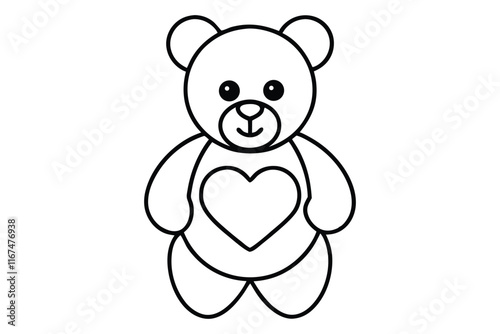 Teddy bear holding a heart line art vector illustration.eps