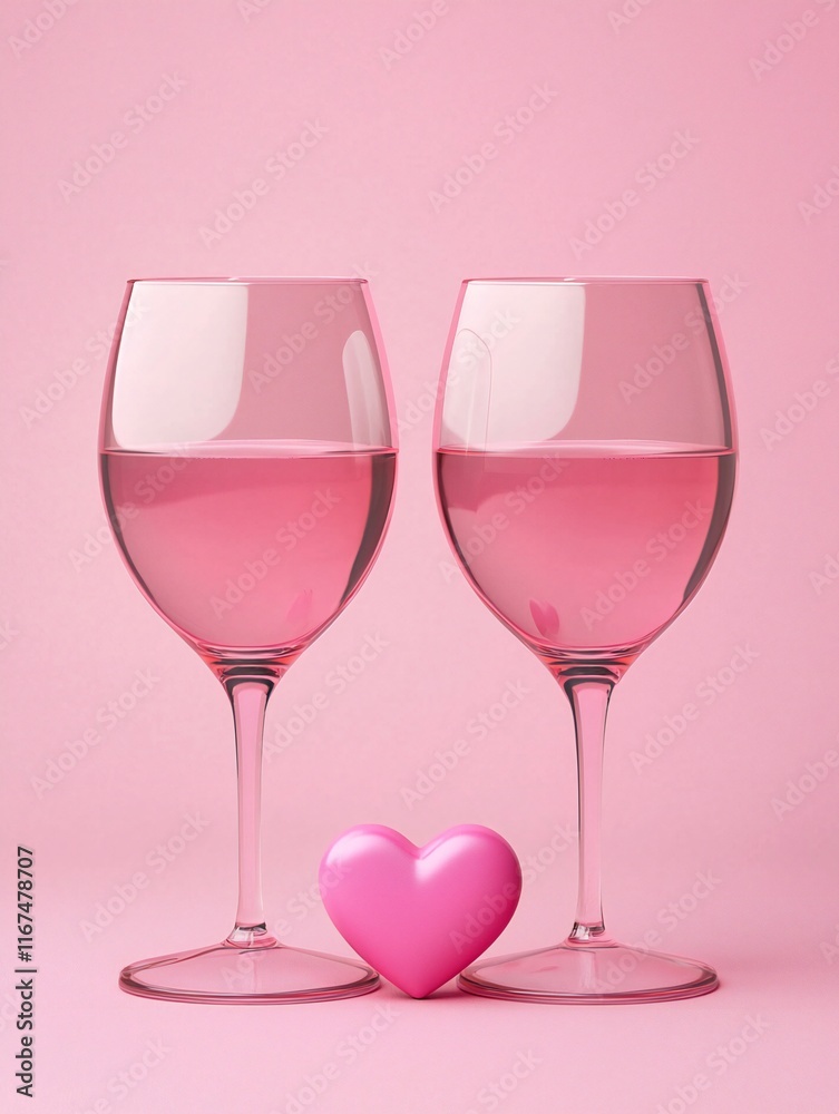 Valentine's Day Romantic Pink Wine Glasses Heart Valentines Day Love Valentine's Day Romantic Pink Wine Glasses Heart Valentines Day Love