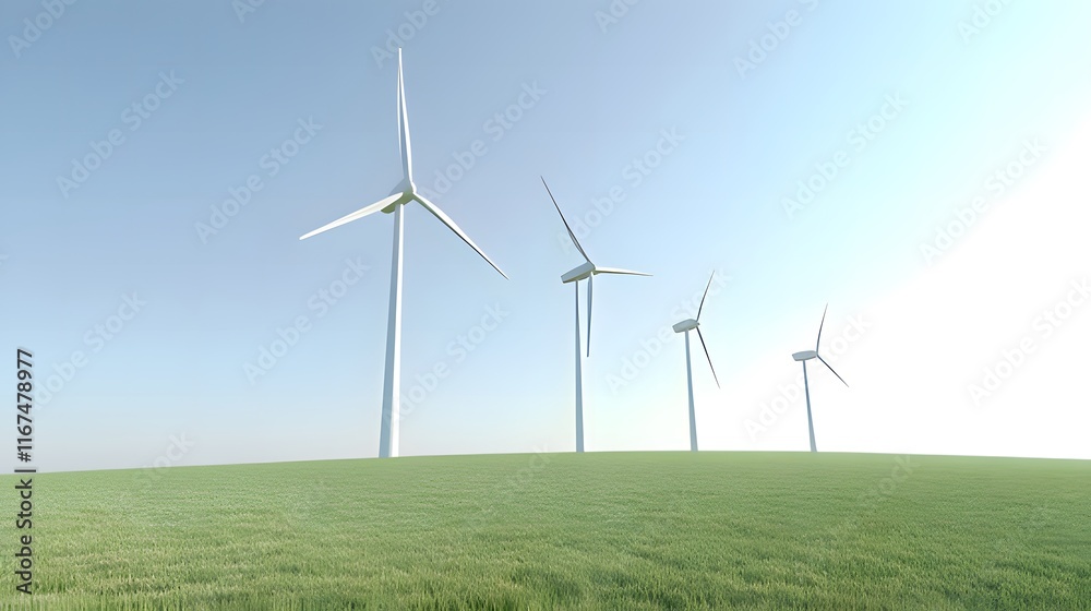 A serene landscape featuring wind turbines on a grassy hill under a clear sky. A serene landscape featuring wind turbines on a grassy hill under a clear sky.
