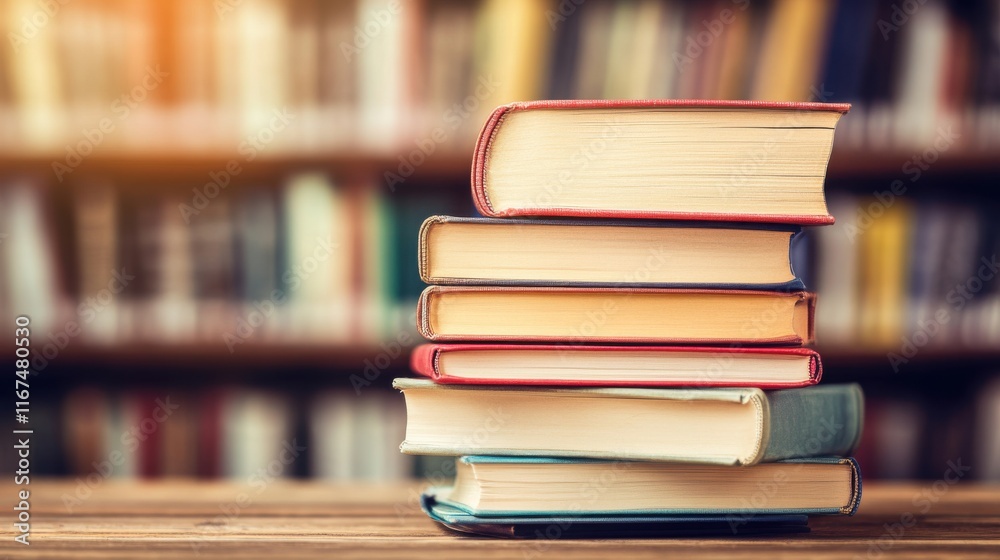 Colorful Books on Rustic Shelf with Warm Light Colorful Books on Rustic Shelf with Warm Light