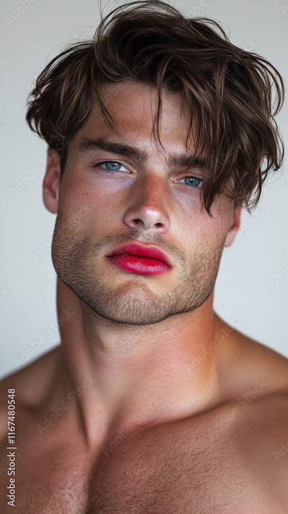 Obraz premium Man with Red Lipstick