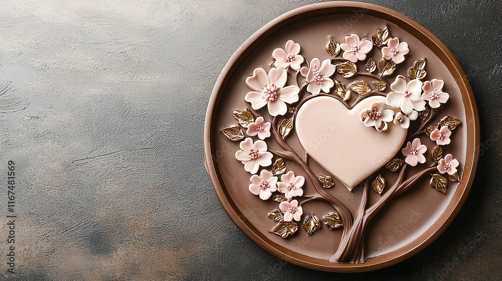 Creative chocolate art with Valentine symbols, displayed on a luxury platter Creative chocolate art with Valentine symbols, displayed on a luxury platter