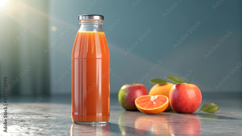 3D illustration of a juice bottle with a glossy finish. 3D illustration of a juice bottle with a glossy finish.