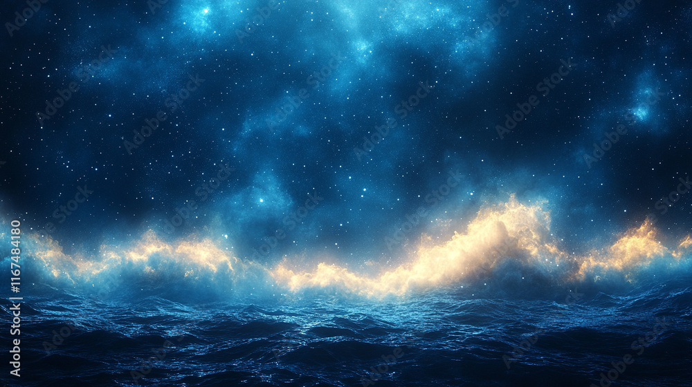 Fototapeta premium Abstract dark blue and emerald glitter shimmer creating a magical underwater space with a chaotic, de-focused effect evoking mystery, depth, and the unknown