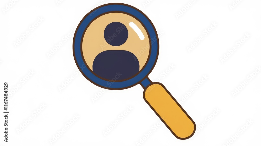 Magnifying glass focusing on a person icon, symbolizing search, recruitment, or profile viewing.