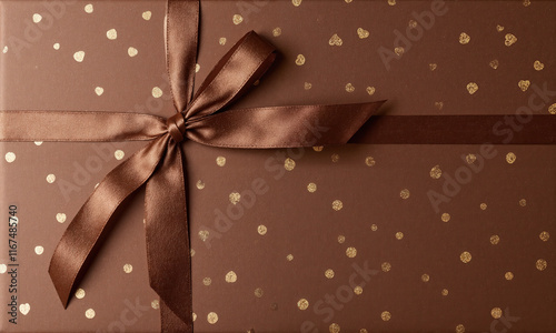 A Valentine's Day gift wrap with mocha mousse hues, featuring a velvet texture and gold foil hearts scattered across