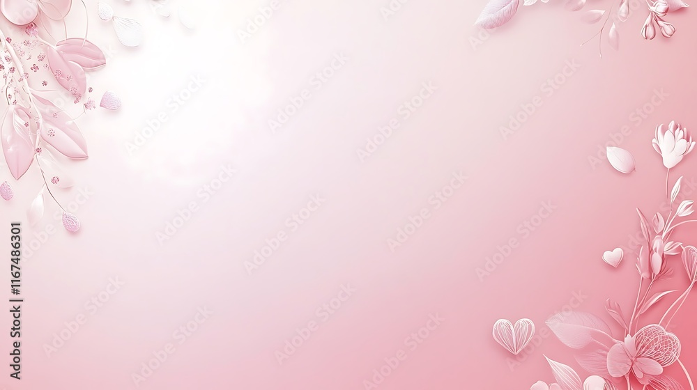 Delicate Pink Floral Background Design With Hearts Delicate Pink Floral Background Design With Hearts