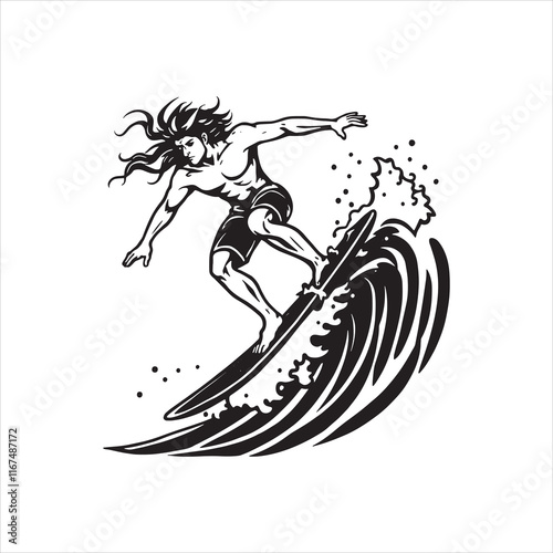 Collection of people standing at the blackboard for surfing,Vector Illustration of summer sport, Surfer On Wave 