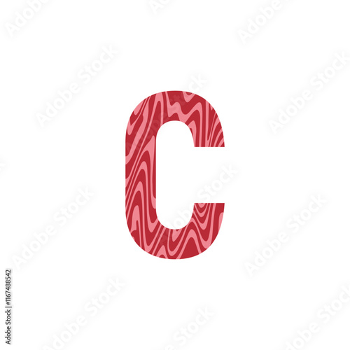 Letter C from fresh raw meat with marble. Vector latin meat alphabet.  Red tenderloin beef meat font for restaurants, butcher shop, farmers market.