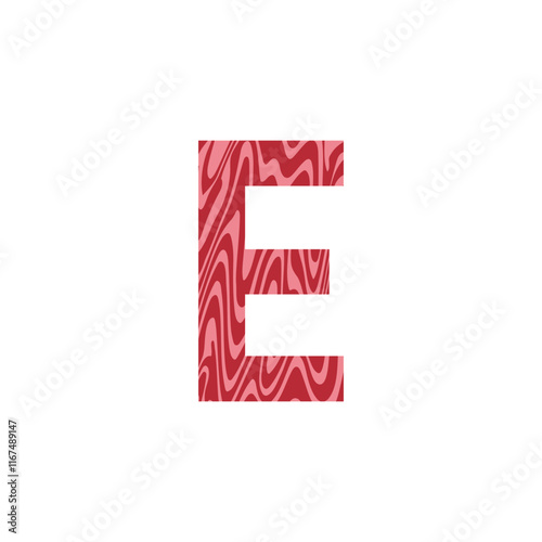 Letter E from fresh raw meat with marble. Vector latin meat alphabet.  Red tenderloin beef meat font for restaurants, butcher shop, farmers market.