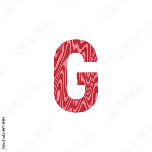 Letter G from fresh raw meat with marble. Vector latin meat alphabet.  Red tenderloin beef meat font for restaurants, butcher shop, farmers market.