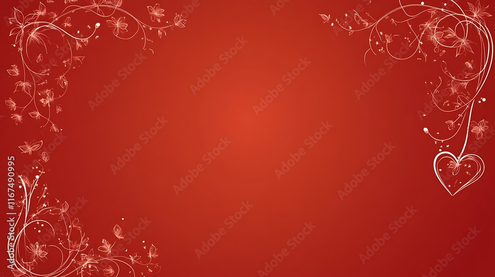 Red Background with Floral Design and Heart Red Background with Floral Design and Heart
