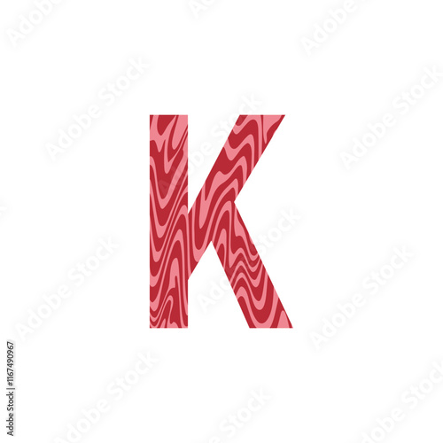 Letter K from fresh raw meat with marble. Vector latin meat alphabet.  Red tenderloin beef meat font for restaurants, butcher shop, farmers market.