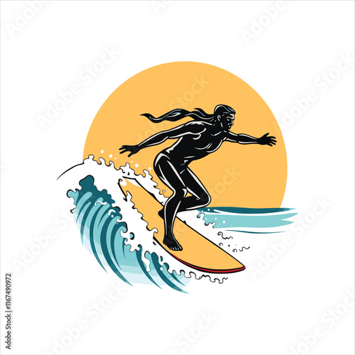 Collection of people standing at the blackboard for surfing,Vector Illustration of summer sport, Surfer On Wave 